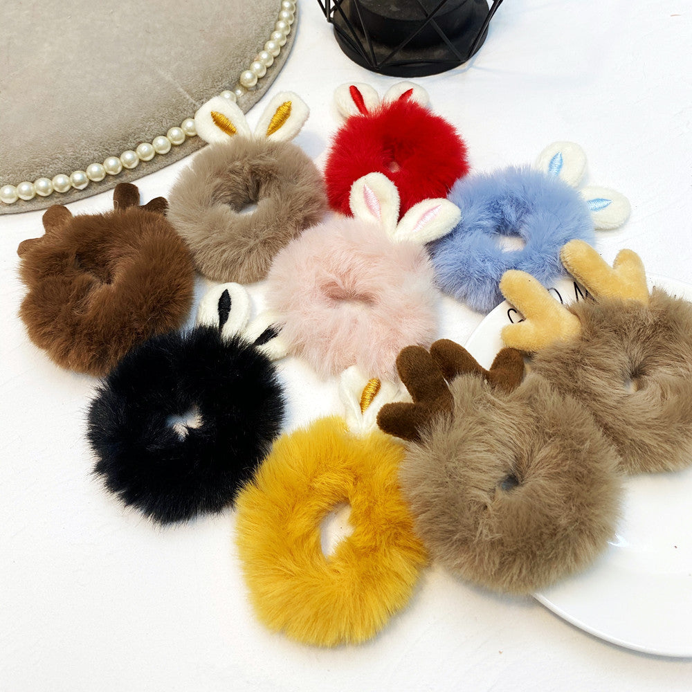 New  Plush Bunny Ear Hair Tie Cute Rabbit Fur Hair Ring