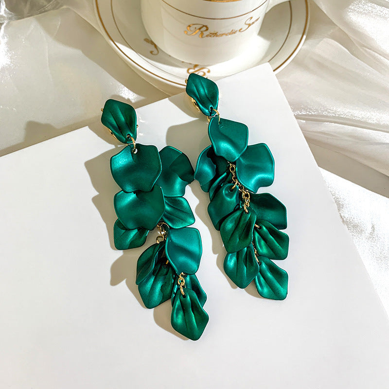 Fashion Geometric Leaf Plating Alloy Drop Earrings