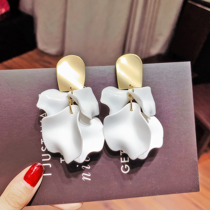 Fashion Geometric Leaf Plating Alloy Drop Earrings