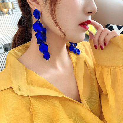 Fashion Geometric Leaf Plating Alloy Drop Earrings