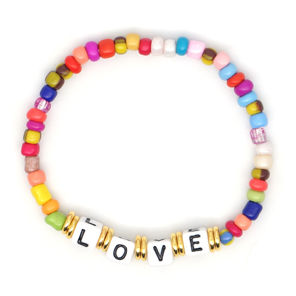 Bohemian Hand-beaded Pearls Multi-layered Soft Ceramic Letter Bracelet