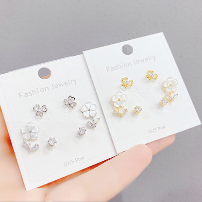 1 Set Vacation Flower Copper Inlay Zircon Ear Studs