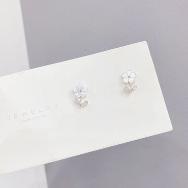 1 Set Vacation Flower Copper Inlay Zircon Ear Studs