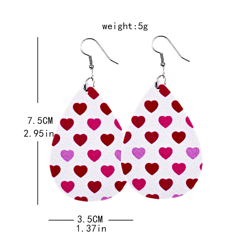 1 Pair Sweet Water Droplets Pu Leather Valentine's Day Women's Earrings