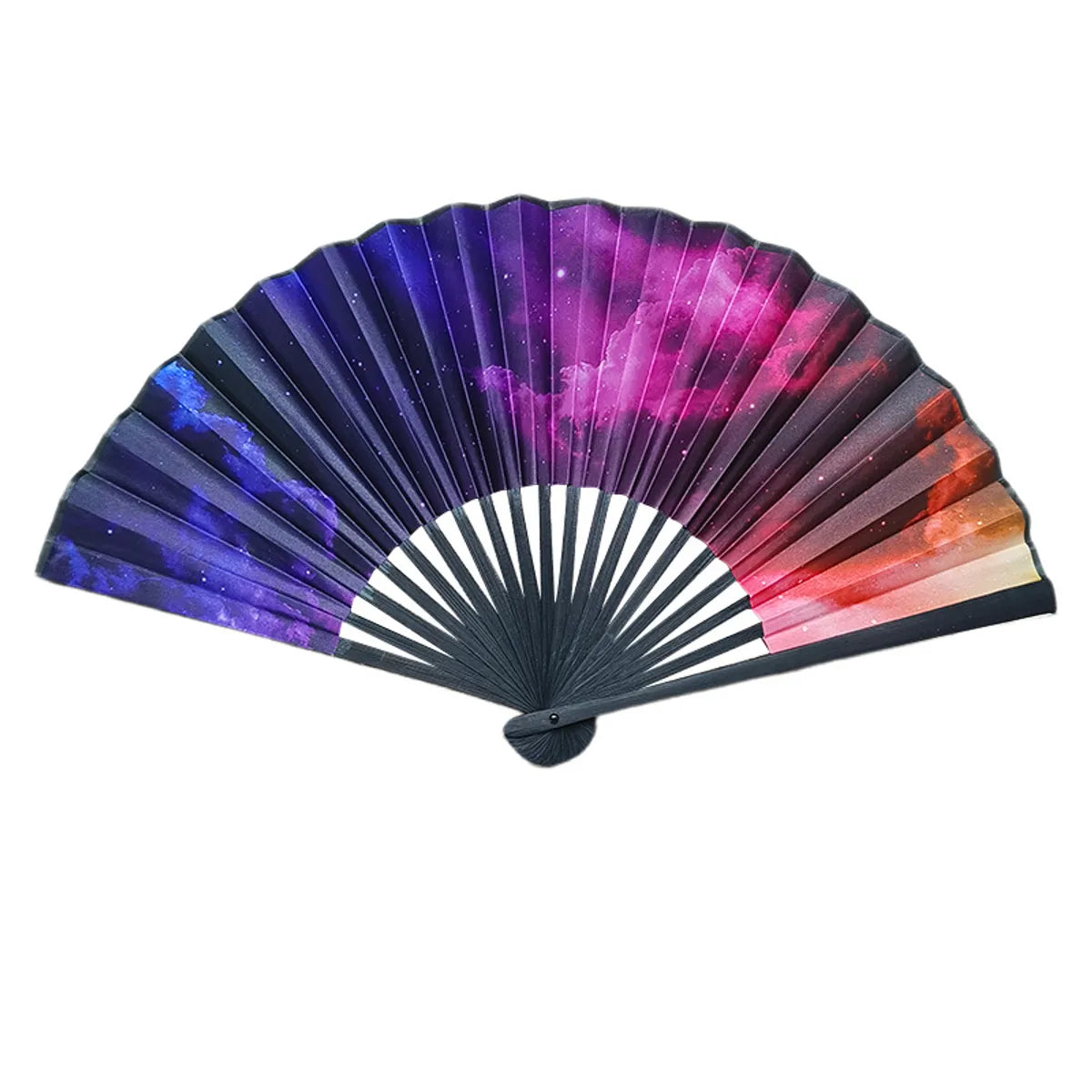 23cm Black Straight Bone National Style Satin Fan Rainbow Series Abstract Painting Style Folding Fan Classic Ancient Style Small Folding Fan