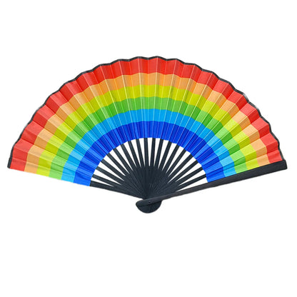 23cm Black Straight Bone National Style Satin Fan Rainbow Series Abstract Painting Style Folding Fan Classic Ancient Style Small Folding Fan