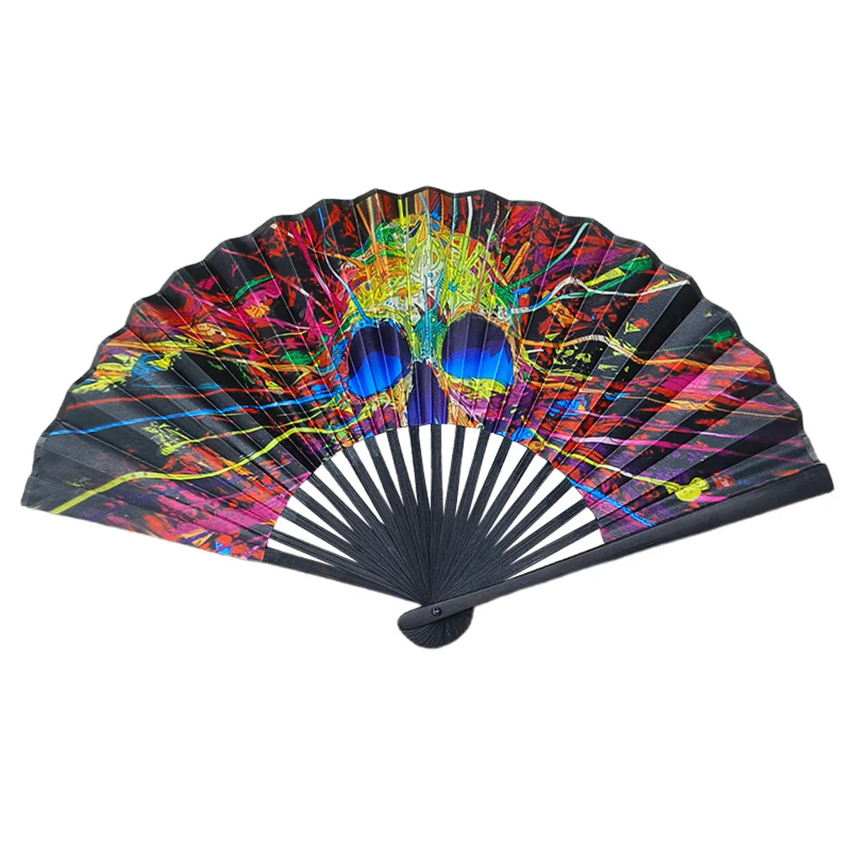 23cm Black Straight Bone National Style Satin Fan Rainbow Series Abstract Painting Style Folding Fan Classic Ancient Style Small Folding Fan