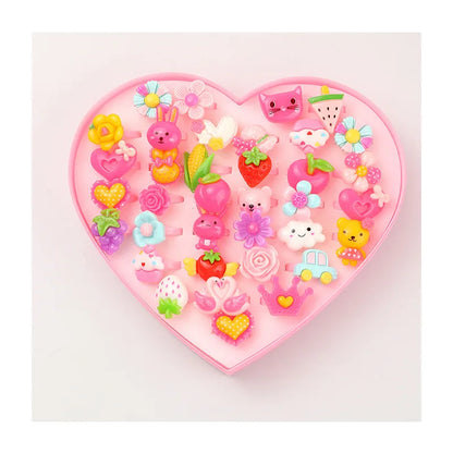 24 Love Boxed Set Box Cartoon Ring Set Children'S Resin Plastic Ring Wholesale Nihaojewelry