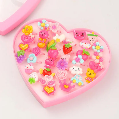 24 Love Boxed Set Box Cartoon Ring Set Children'S Resin Plastic Ring Wholesale Nihaojewelry