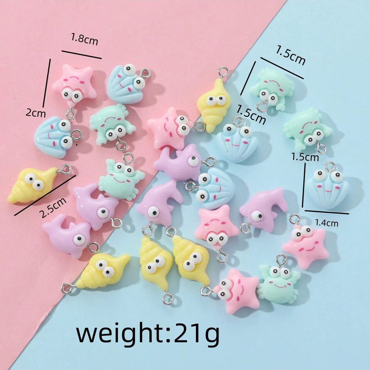 25 Pieces Per Pack 1.5*1.4cm 1.5*1.5cm 2.5cm Resin Animal Scallop Starfish Pendant