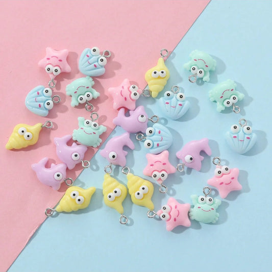 25 Pieces Per Pack 1.5*1.4cm 1.5*1.5cm 2.5cm Resin Animal Scallop Starfish Pendant