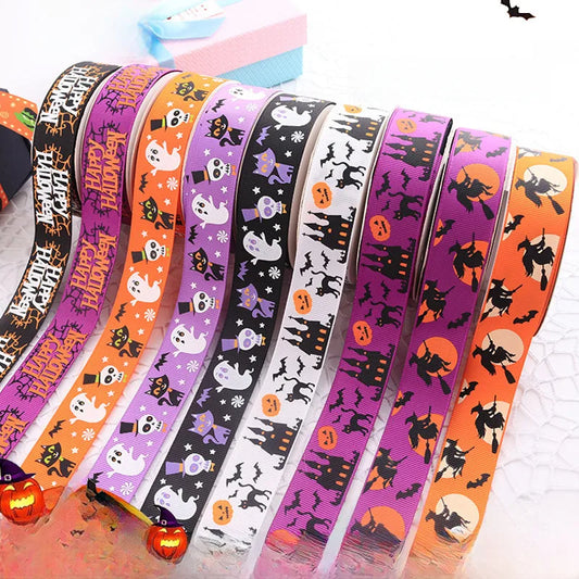 2.5CM Halloween Rib Ribbon Naughty Witch Ribbon    Hot Sale 25 Yards