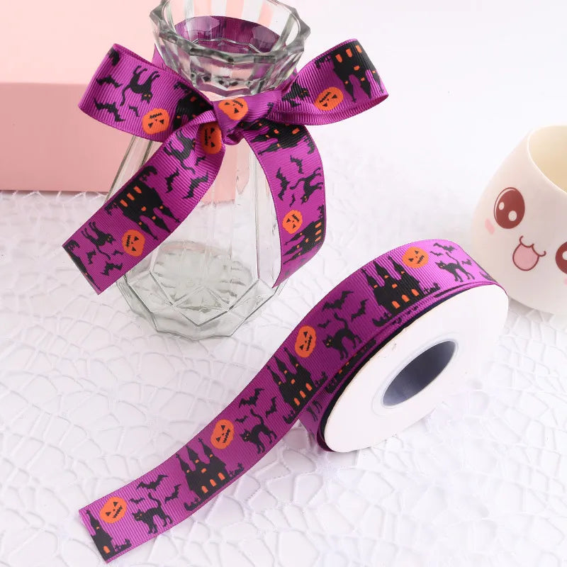 2.5CM Halloween Rib Ribbon Naughty Witch Ribbon    Hot Sale 25 Yards