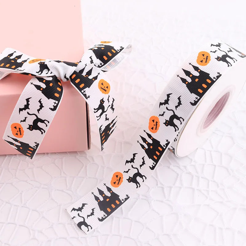 2.5CM Halloween Rib Ribbon Naughty Witch Ribbon    Hot Sale 25 Yards