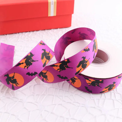 2.5CM Halloween Rib Ribbon Naughty Witch Ribbon    Hot Sale 25 Yards