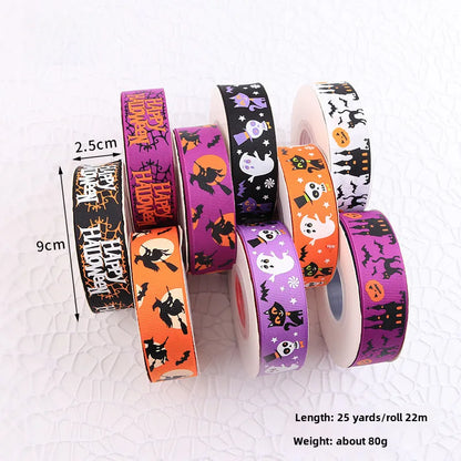 2.5CM Halloween Rib Ribbon Naughty Witch Ribbon    Hot Sale 25 Yards