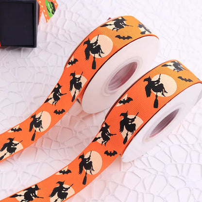 2.5CM Halloween Rib Ribbon Naughty Witch Ribbon    Hot Sale 25 Yards