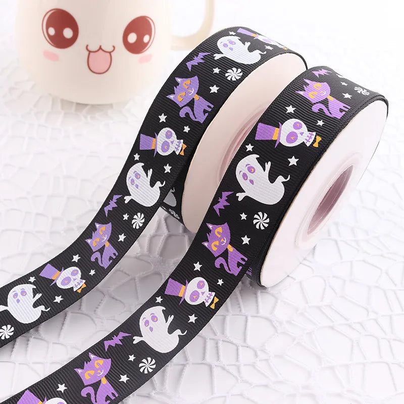 2.5CM Halloween Rib Ribbon Naughty Witch Ribbon    Hot Sale 25 Yards