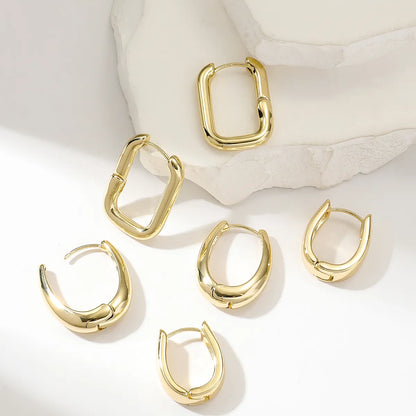 3 Pairs Basic Round Square Plating Copper Gold Plated Hoop Earrings