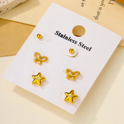 3 Pairs Casual Cute Star Butterfly Star Butterfly 304 Stainless Steel Zircon 18K Gold Plated Earrings