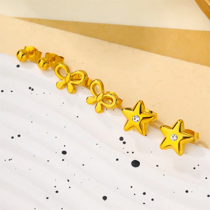 3 Pairs Casual Cute Star Butterfly Star Butterfly 304 Stainless Steel Zircon 18K Gold Plated Earrings