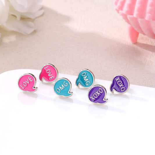 3 Pairs Casual Elegant Cute Geometric Letter Enamel Zinc Alloy Ear Studs