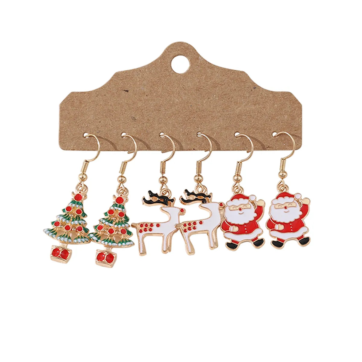 3 Pairs Cute Christmas Tree Santa Claus Elk Alloy Drop Earrings