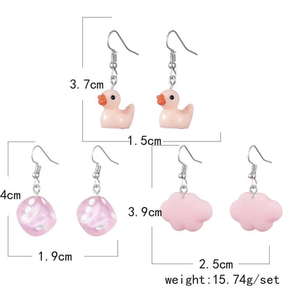 3 Pairs Cute Clouds Bear Duck Alloy Plating Women's Drop Earrings