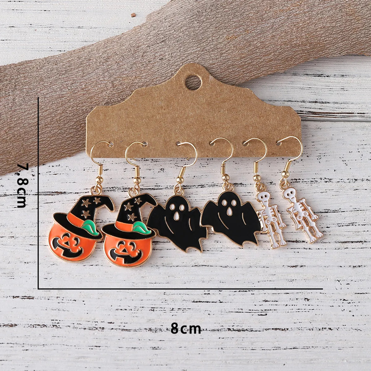 3 Pairs Cute Funny Pumpkin Skull Alloy Drop Earrings