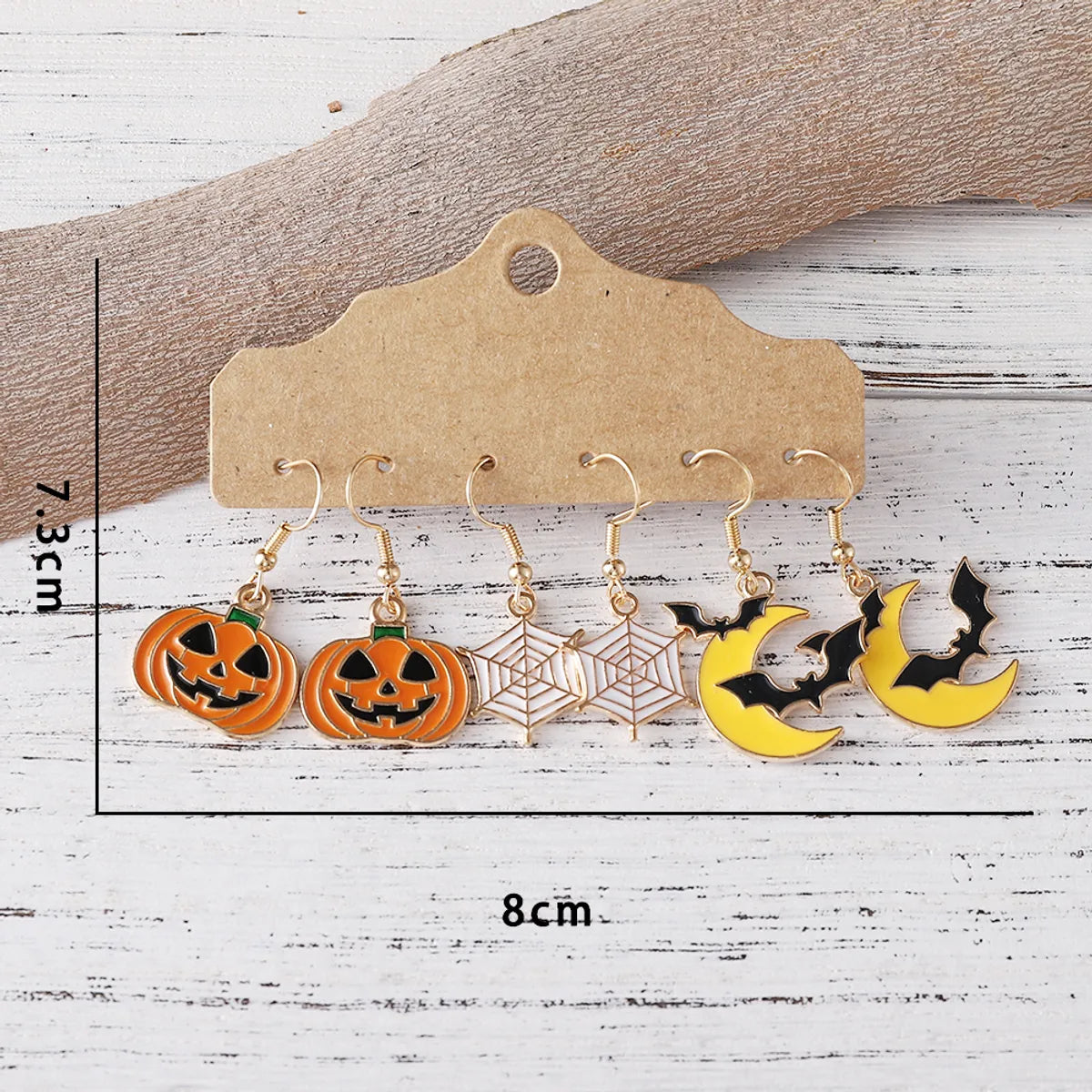 3 Pairs Cute Funny Pumpkin Spider Web Bat Alloy Drop Earrings