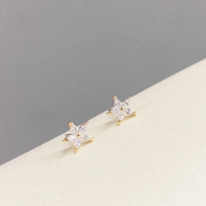 3 Pairs Elegant Flower Copper Inlay Zircon Ear Studs