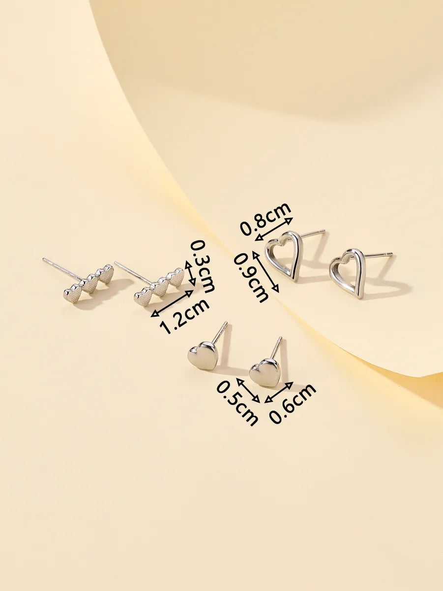 3 Pairs Elegant Simple Style Star Moon Heart Shape Stamping Polishing Stainless Steel Zircon Ear Studs