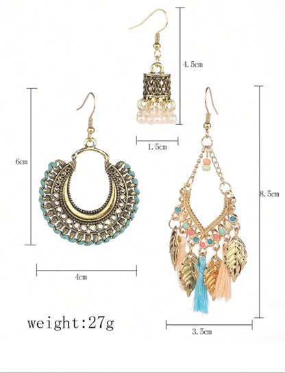 3 Pairs Ethnic Style Geometric Alloy Drop Earrings