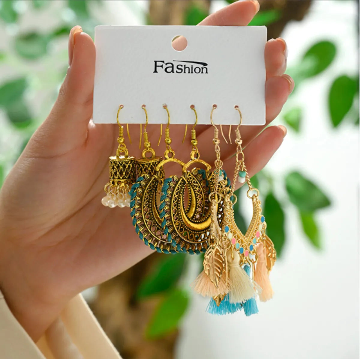 3 Pairs Ethnic Style Geometric Alloy Drop Earrings