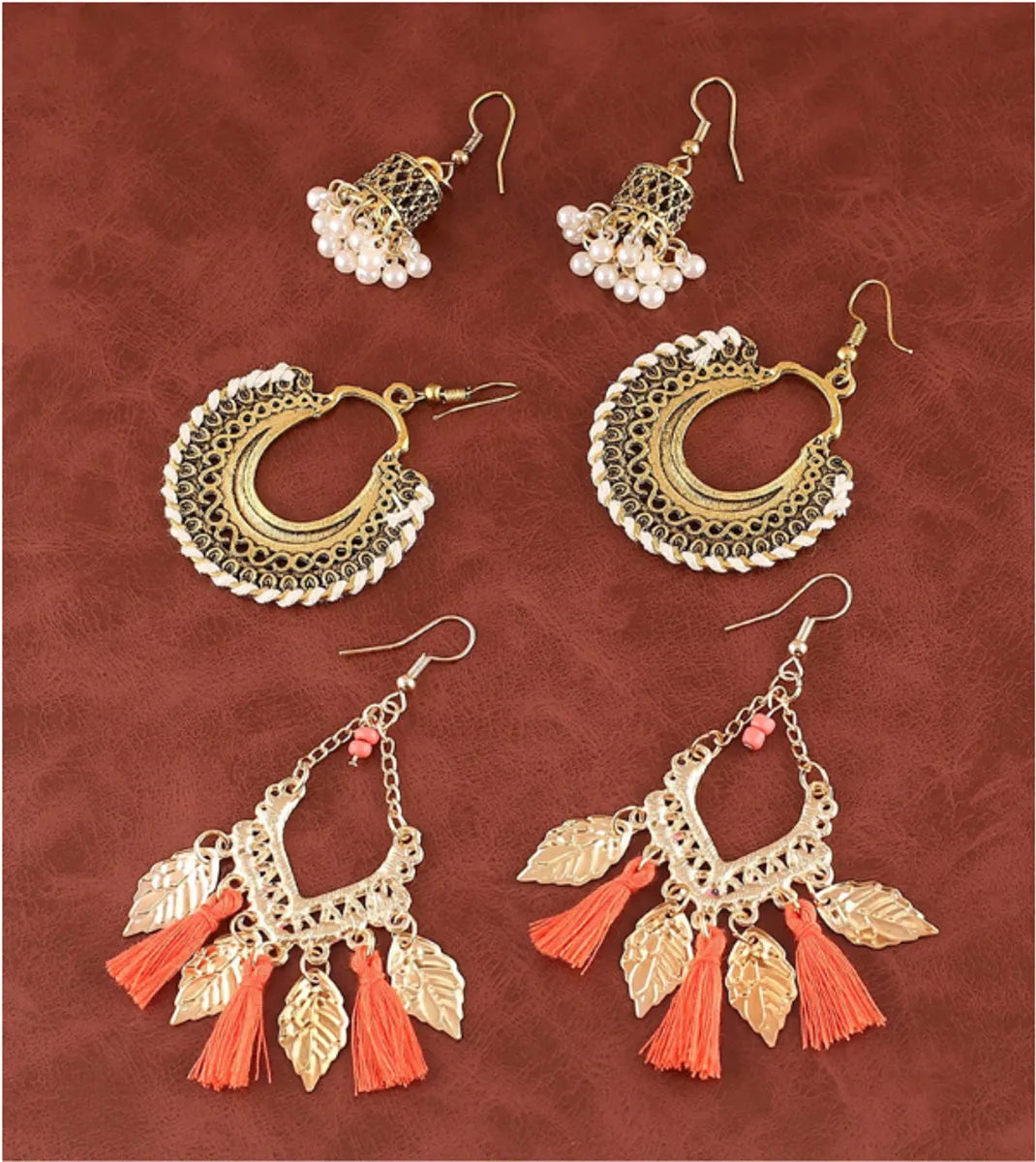 3 Pairs Ethnic Style Geometric Alloy Drop Earrings