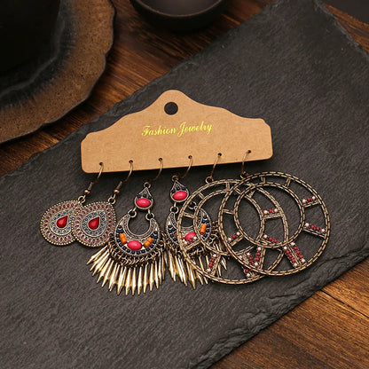 3 Pairs Ethnic Style Geometric Metal Enamel Women'S Earrings