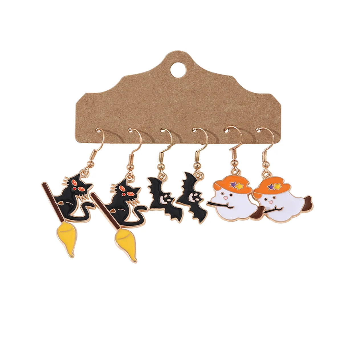 3 Pairs Funny Cat Bat Alloy Drop Earrings