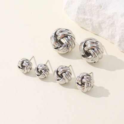 3 Pairs Hip-Hop Retro Solid Color Plating Braid Metal White Gold Plated Ear Studs