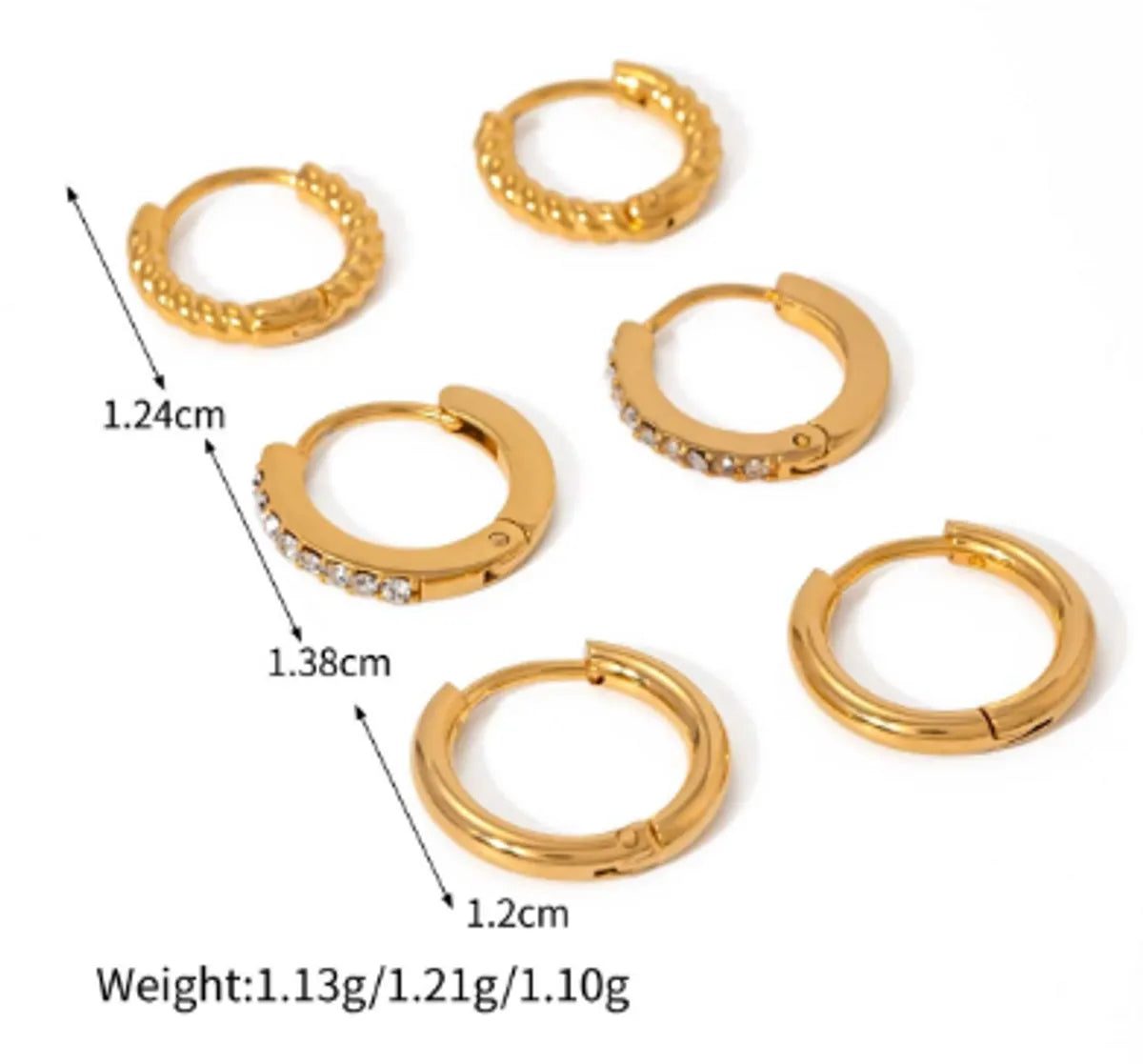 3 Pairs IG Style Circle 316 Stainless Steel  18K Gold Plated Ear Cuffs