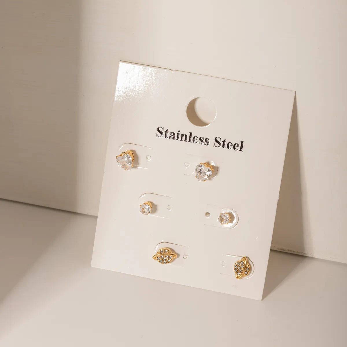 3 Pairs IG Style Vacation Modern Style Planet Inlay 316 Stainless Steel  Rhinestones Ear Studs