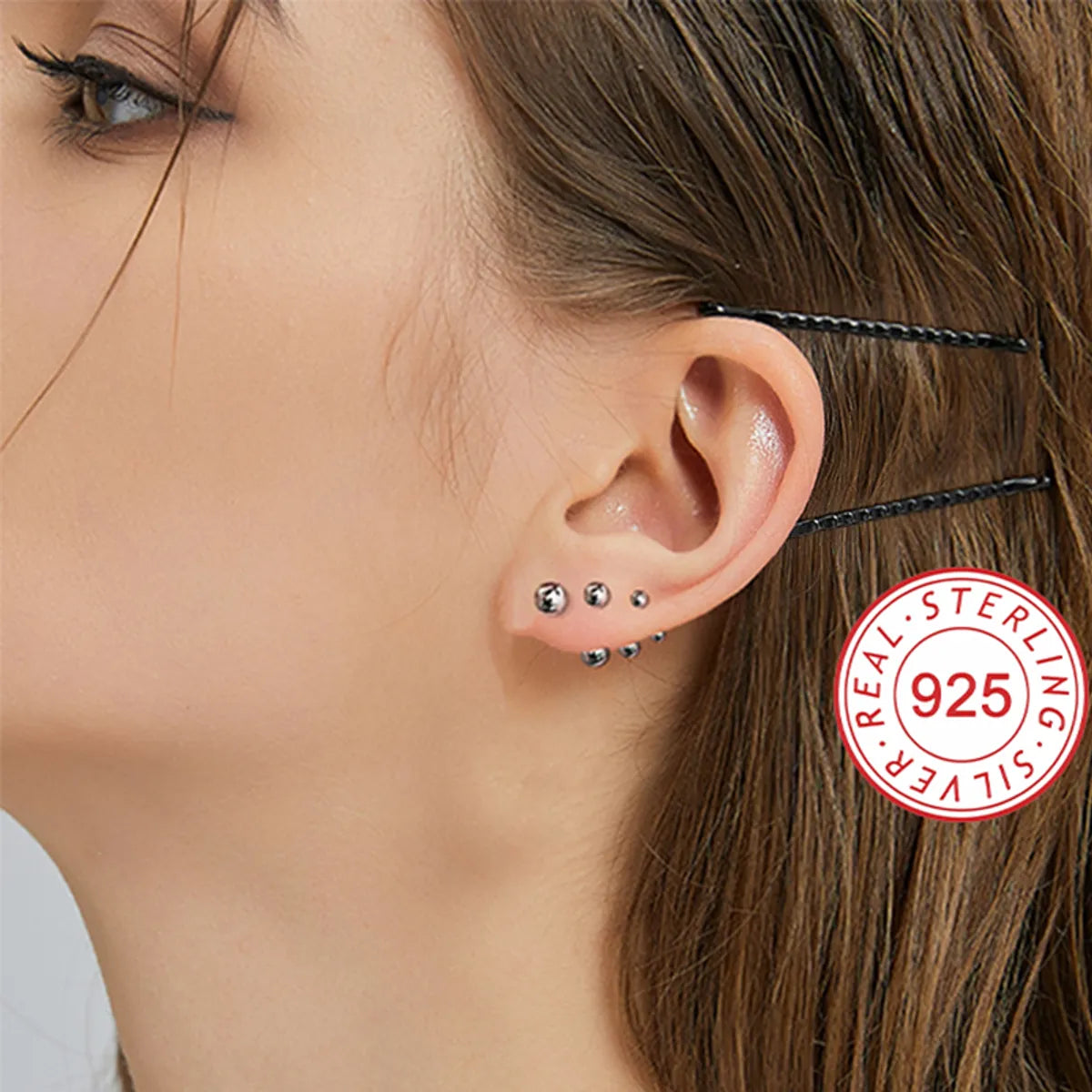 3 Pairs Modern Style Simple Style Classic Style Solid Color Plating Sterling Silver Silver Plated Ear Studs