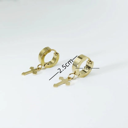 3 Pairs Retro Simple Style Cross Plating Inlay Titanium Steel Rhinestones 18k Gold Plated Earrings