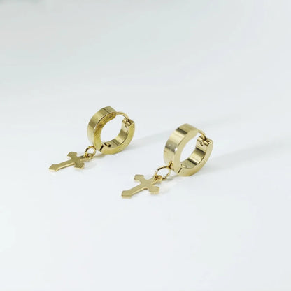 3 Pairs Retro Simple Style Cross Plating Inlay Titanium Steel Rhinestones 18k Gold Plated Earrings