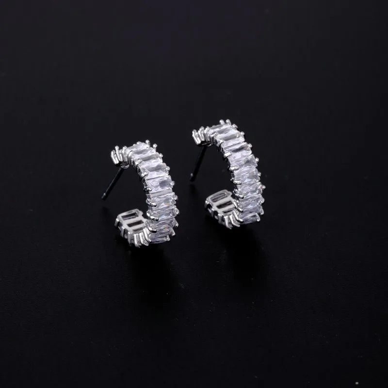 3 Pairs Simple Style C Shape Plating Inlay Copper Diamond White Gold Plated Gold Plated Ear Studs