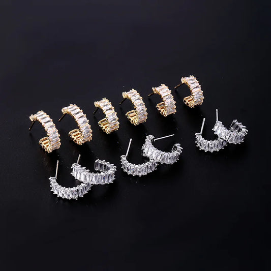 3 Pairs Simple Style C Shape Plating Inlay Copper Diamond White Gold Plated Gold Plated Ear Studs