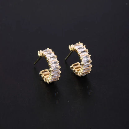 3 Pairs Simple Style C Shape Plating Inlay Copper Diamond White Gold Plated Gold Plated Ear Studs