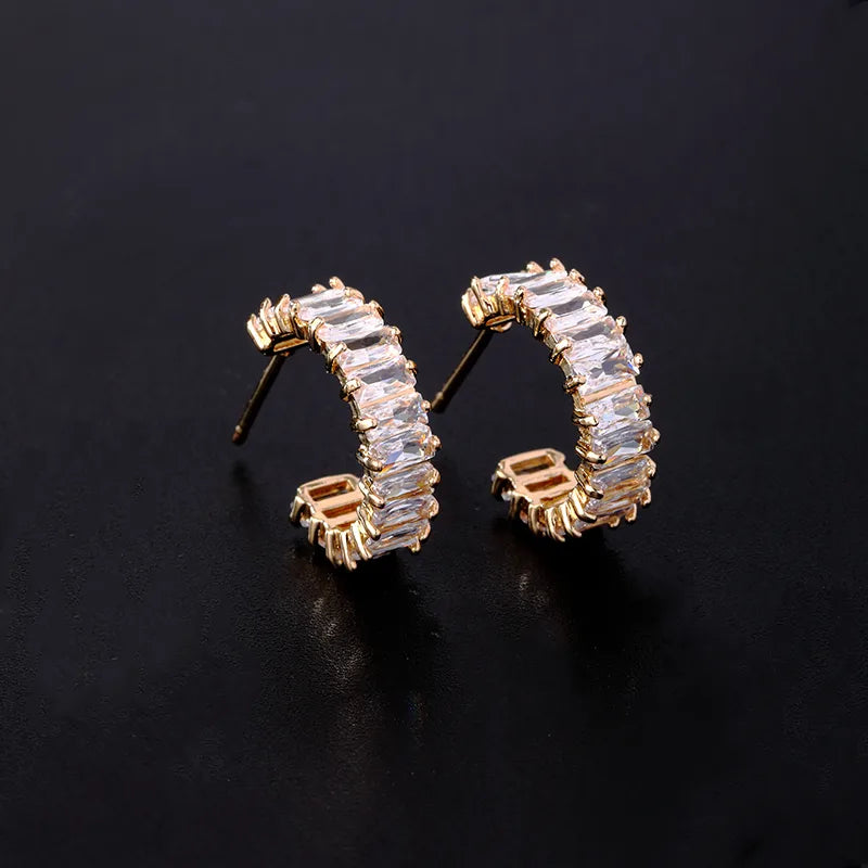 3 Pairs Simple Style C Shape Plating Inlay Copper Diamond White Gold Plated Gold Plated Ear Studs