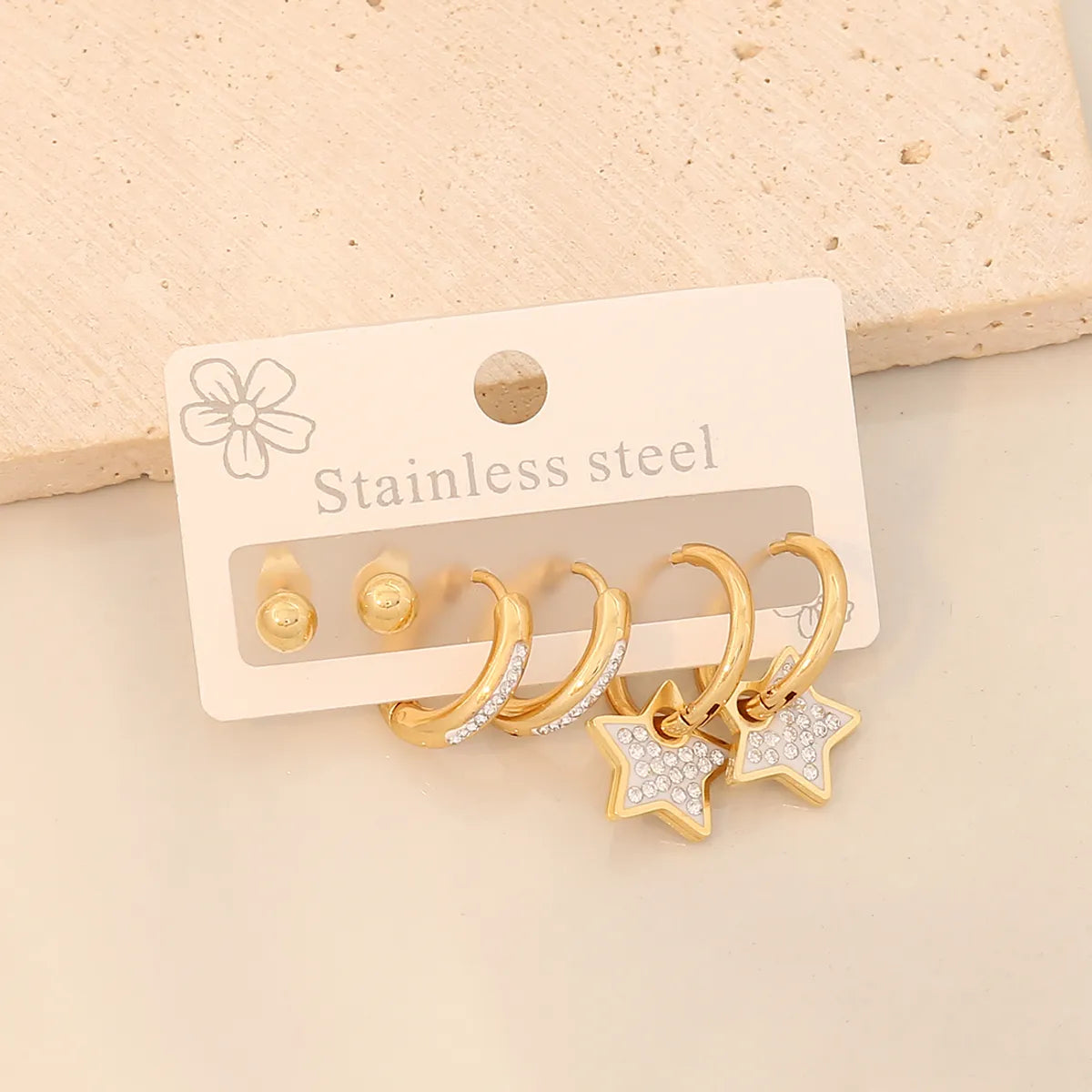 3 Pairs Simple Style Classic Style Heart Shape Butterfly Plating Inlay 304 Stainless Steel Zircon 18K Gold Plated Drop Earrings