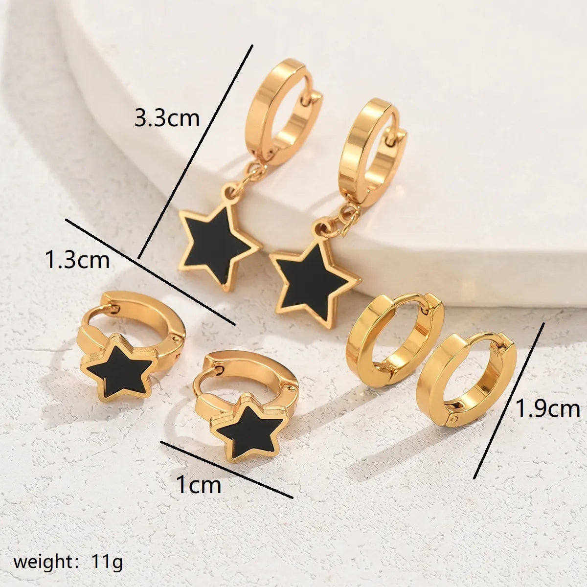 3 Pairs Simple Style Classic Style Roman Style Round Star Inlay 201 Stainless Steel Acrylic 18K Gold Plated Drop Earrings Earrings