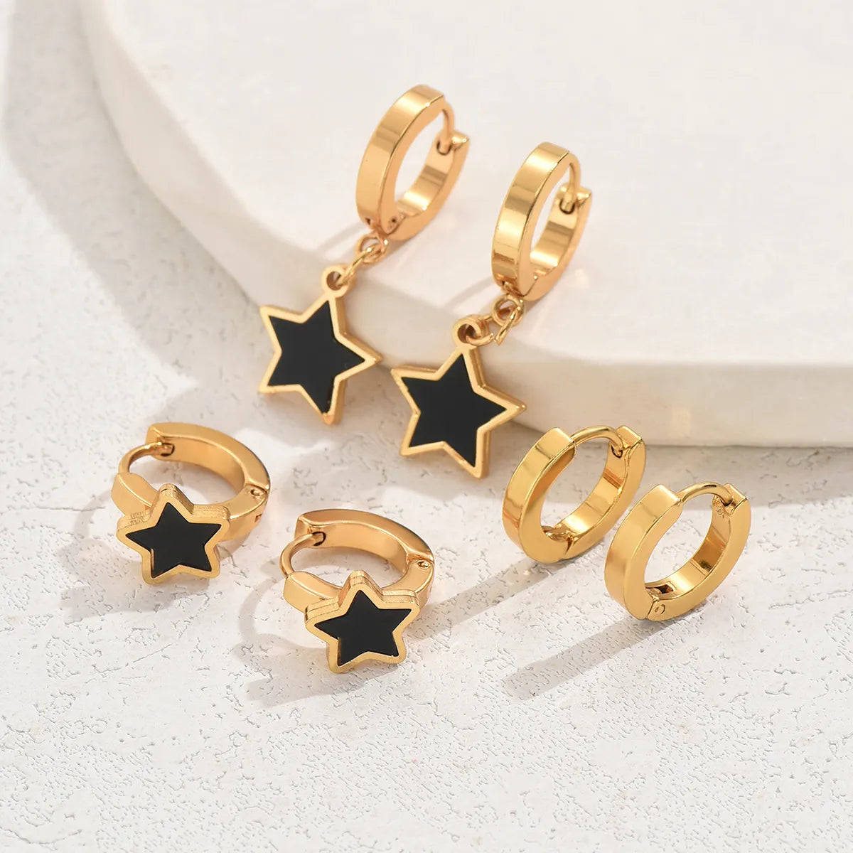 3 Pairs Simple Style Classic Style Roman Style Round Star Inlay 201 Stainless Steel Acrylic 18K Gold Plated Drop Earrings Earrings